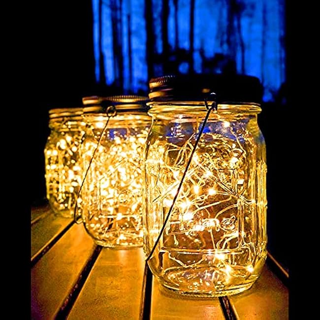 Solar Mason Jar Lights,4 Pack 30 Led Starry Fairy String Hanging Jar Lights,Solar Lanterns for Outdoor Patio Party Garden Wedding Christmas Decorations Lights(Mason Jars/Handles Included)