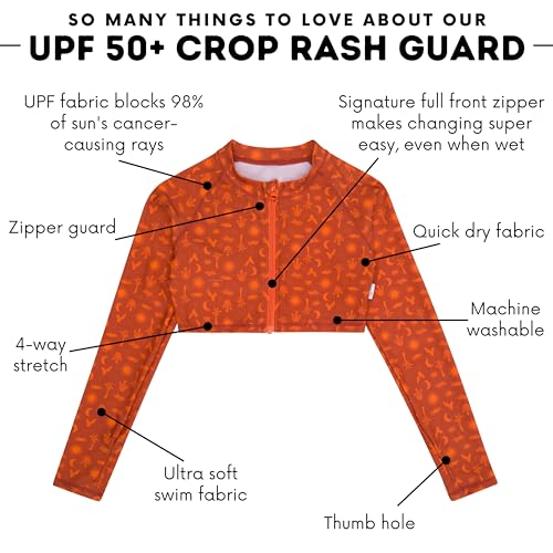 Image of SwimZip Girls' Long Sleeve Zipper Crop Top Rash Guard UPF 50+ Sun Protection