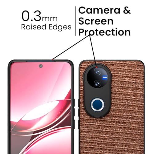 Image of Kapa Soft Fabric & Leather Hybrid Protective Back Cover for Vivo T4R / V50 / V50E 5G | Shockproof Slim Hard Anti Slip Back Case (Brown)