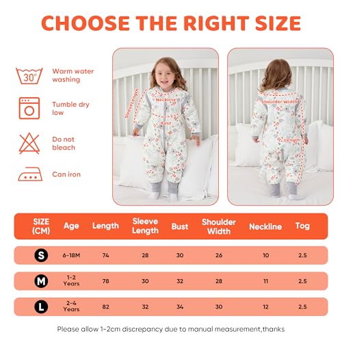 Image of LAT Winter Baby Sleep Bag with Feet,3-way zip Wearable Blanket with Removable Sleeves,Warm Sack for Toddler 2.5 TOG