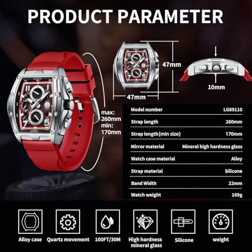 Image of LIGE Mens Watches Luxury Tonneau Watches for Men Waterproof Analog Watch Chronograph Calendar Date Men's Dress Business Work Watch Large Square Face Wristwatch