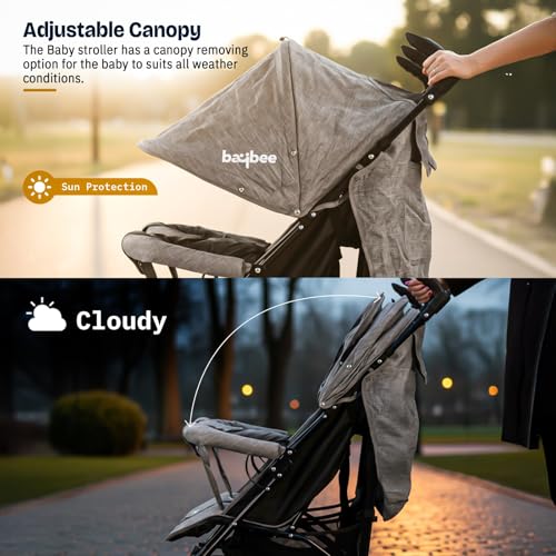 Image of Baybee 2-in-1 Twin Baby Stroller for 0-3 Years | Lightweight Foldable Pram for 0 to 5 Years | Adjustable Canopy, Safety Guardrail, Wheel Lock & Parental Handle | Baby Stroller for Boys & Girls (Grey)