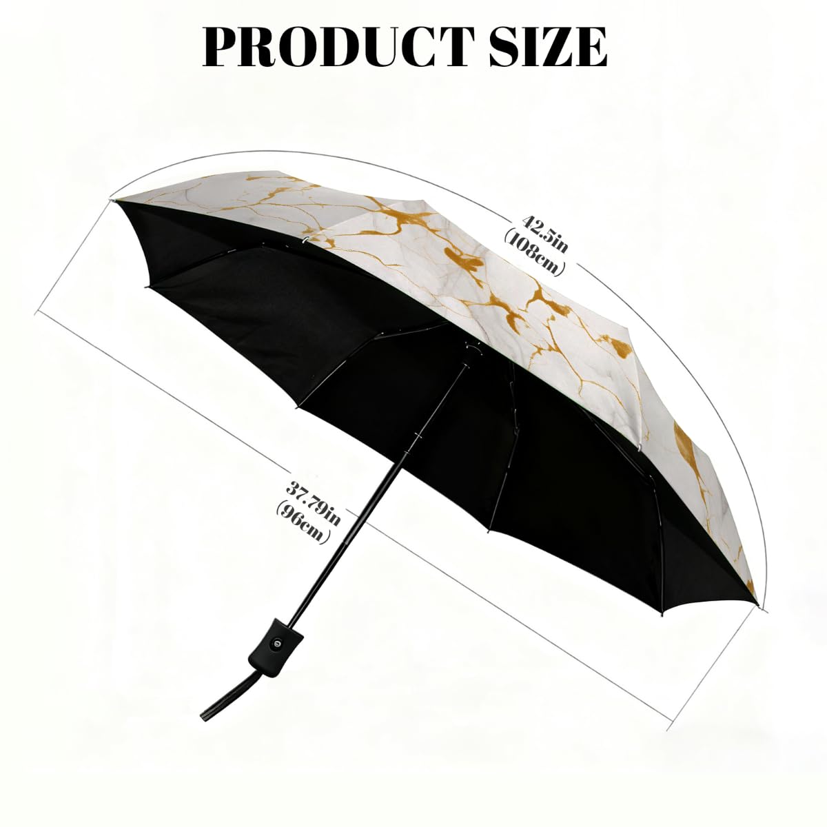 Ombrello pieghevole con stampa marmorizzata oro bianco ombrello da viaggio compatto antivento impermeabile con protezione UV rivestimento nero leggero 8 coste portatile per pioggia sole