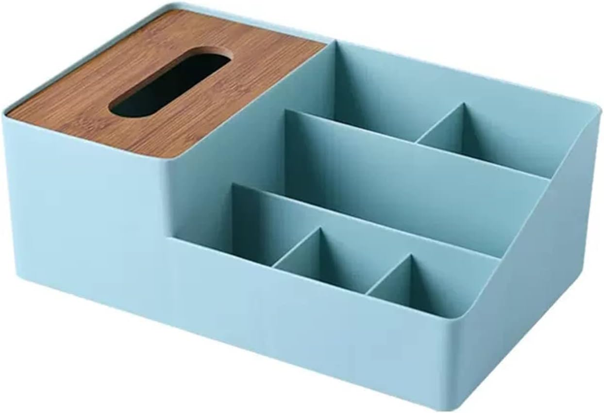 Tissue Box Holder PP Rectangular Tissue Box Cover/multi-functional Remote Control Bracket, with Three Compartments, Suitable for Storing Pens/mobile Phones/stationery, Office/home Desk Organizer (whit