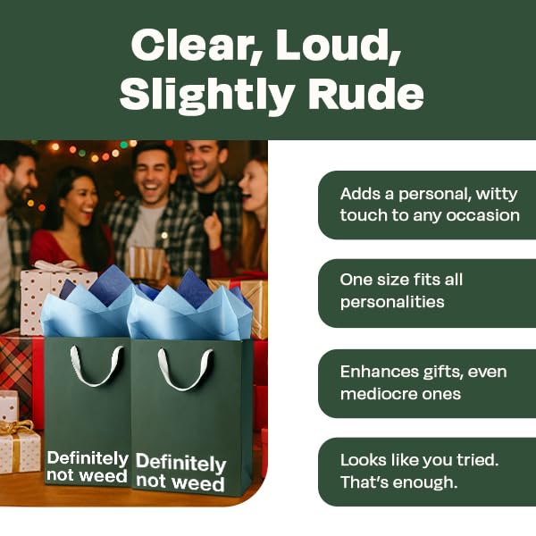 MilkToast Brands Funny Stoner Gift Bag, 11" x 8" x 4" Size, Definitely Not Weed, Reusable Kraft Paper Weed Gift Bags for Marijuana Gifts & Cannabis Accessories, Father's Day, Birthdays