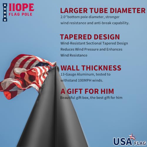 IIOPE 15 FT Heavy Duty Flag Pole, Solar Light, 100MPH Tested Outside House by IIOPE - Used condition - Image 7