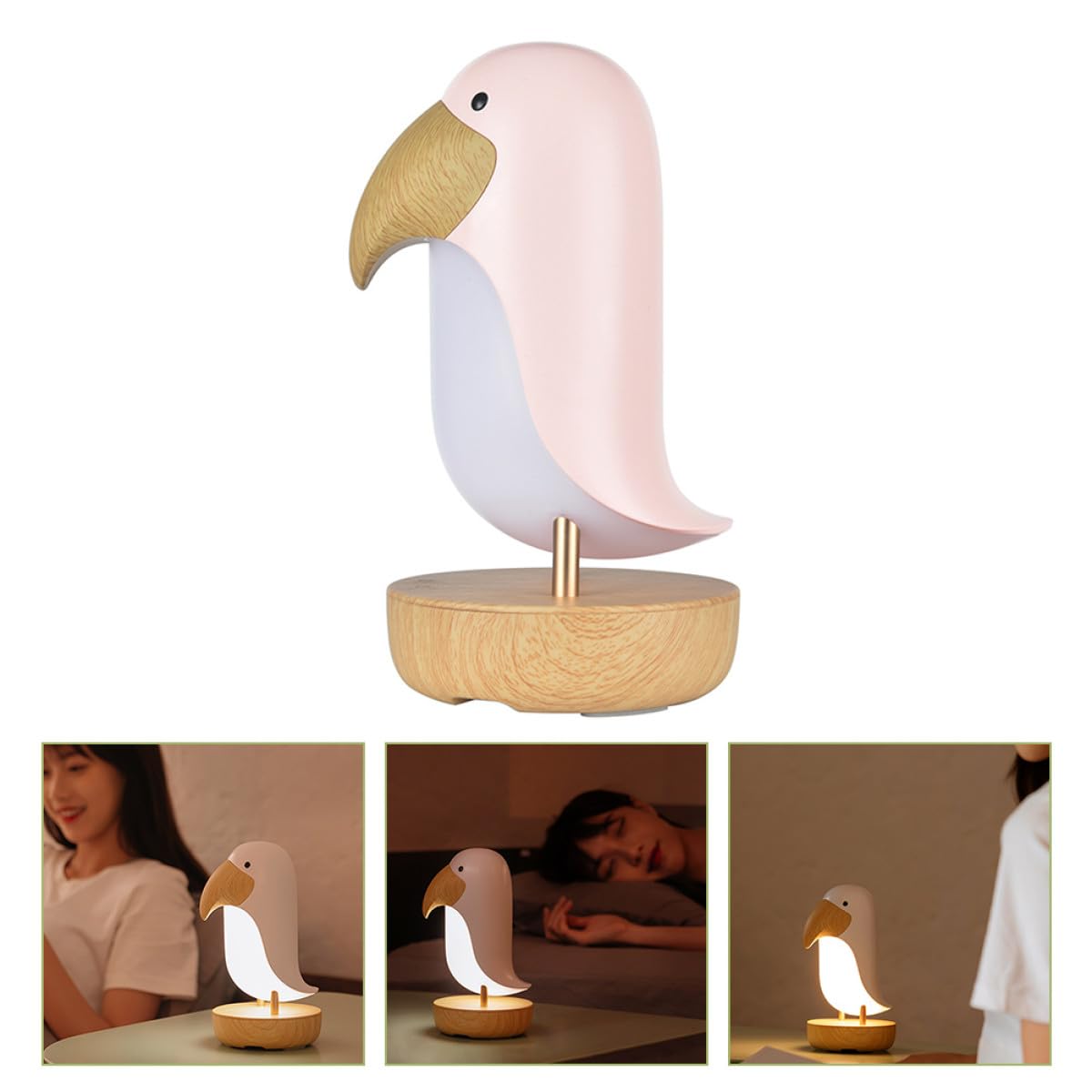 Veilleuse pour Garçon et Filles en Bois Haut-parleur sans Fil, Lampe de Chevet Dimmable Rose en Abs pour Chambre et Salon, Batterie 1200mah Rechargeable