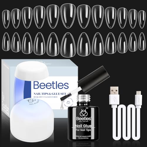Gelab cosmetics LLC Beetles Gel Nail Kit Easy Extension Set, 240 PCS Long Square Gel Nail Tips Full Cover With 5 In 1 Nail Glue Base Gel and Innovative Uv Led Lamp Easy DIY