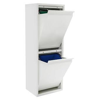 15-Gallon Waste & Recycling Cabinet with 2 Tilt-Out Buckets - Free-Standing Organizer for Kitchen/Garage/Laundry | Stainless Steel & Plastic, 35lbs Load Capacity
