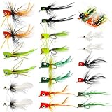Ghanneey 20pcs Fly Fishing Poppers Fly Fishing Dry Flies Topwater Fishing Lures Bass Popper Flies Bugs Lures Panfish Bait Fly Trout Bobber Flies Kit for Bass Trout Panfish Bluegill Salmon