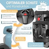 KIDIZ® Autokindersitz i-Size R129 100-150cm bis 12 Jahre, Kinderautositz Gruppe 1/2/3 ohne Isofix, mitwachsender Kindersitz, 5-Punkt-Gurt & höhenverstellbare Kopfstütze, Sitzerhöhung Auto, Grau – Ansicht 8