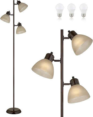 Moderna lámpara de pie de árbol para sala de estar, dormitorio, lámparas de pie de poste alto con 3 cabezales giratorios ajustables para oficina,