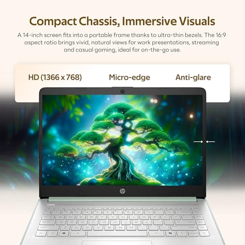 Image of HP Flagship 14 inch Laptop with AI Copilot for Student, 13th Gen Intel 4-Core, 4GB DDR4, 256GB Storage(128GB UFS+128GB Docking Station), Intel Graphics, Webcam, 1 Year Office 365, WiFi 6, Win 11 S, Green