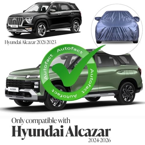 Image of Autofact Car Cover for Alcazar Facelift | Water-Resistant Car Body Cover | All Weather Light-Weight Triple-Stitched Outdoor Shield with UV Protection, Dustproof & Heat-Resistant