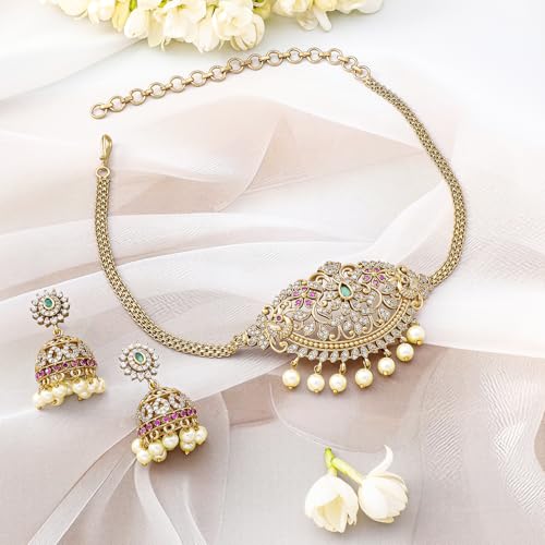 Image of Rubans AD Zircon Festive Choker Set with Earrings for Women