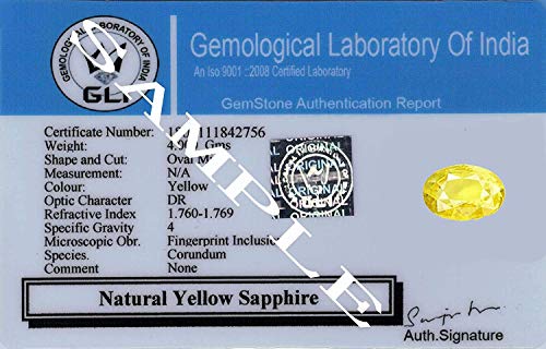 Image of Clean GEMS Certified Natural Yellow Sapphire (Pukhraj) Gemstone with Certificate
