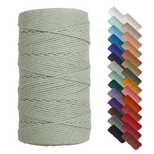 Macrame Cord 2mm x 220 Yards Sagegreen,Natural Cotton Rope 4 Strands Twisted Macrame Yarn for Wall Hanging,DIY Crafts,Bakers Twine, Gift Wrapping Twine