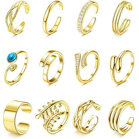 12 PCS Adjustable Toe Rings Set for Women Cover