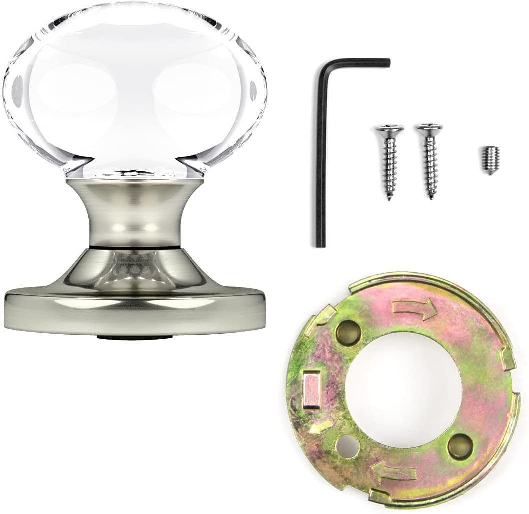 (3 Pack) Dummy Oval Egg Crystal Door Knobs Satin Nickel Round Rosette