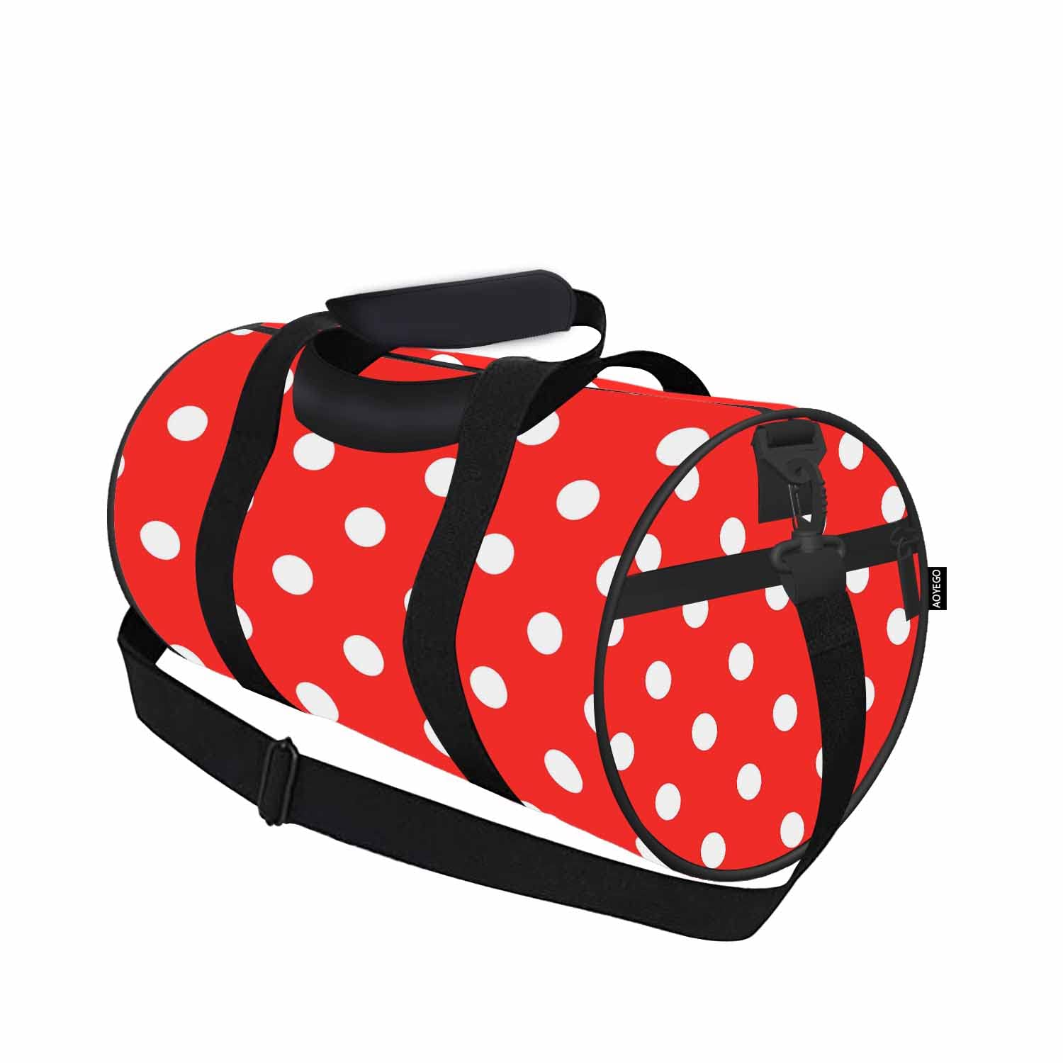 AOYEGO Polka Dot Sports Duffle Bag Polkadot Men Women Weekender Bag For Traveling Tote Gym Bag Shoulder Overnight Bag Ed White