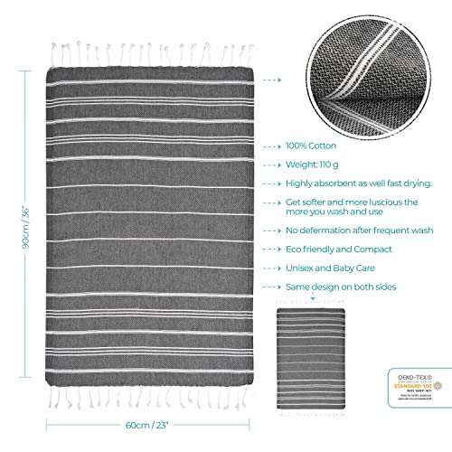 Cacala 100% Turkish Cotton Kitchen Tea Towels, Highly Absorbent Luxury Soft Quick Drying Dish Towel With Hanging Loop For Gym, Yoga, Bath, Sports, Cleaning And Kitchen (23 X 36), Black #TOP5