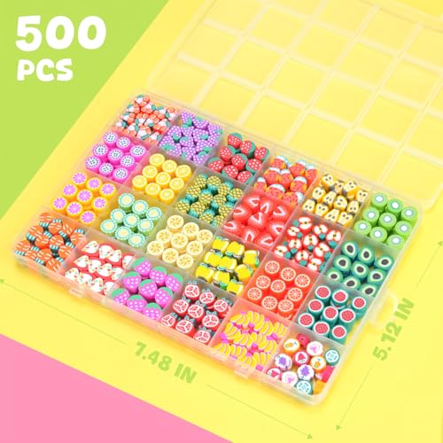 Image of Gionlion Fruit Polymer Clay Beads Bracelet Making Kit, Colorful Clay Beads with Lemon, Strawberry, Avocado, and Watermelon Designs for DIY Jewelry, Bracelet & Necklace Making Crafts