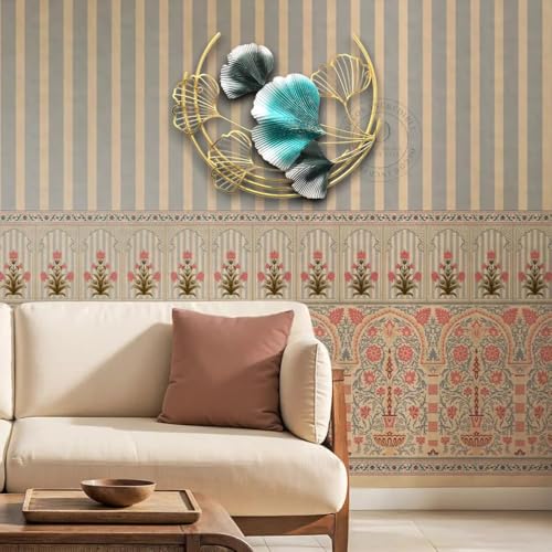 Image of Metal Wall Art For Home Decor Home Interior Decoration Hanging Ginkgo Ornaments Moon Cut Ring Flower Stylish Wall Decor For Bedroom Living Room Dining Study Room Office Farm Cafes House Hall Items 42cm