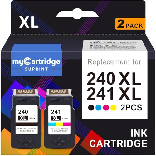 PG-240 XL/CL-241 XL Ink Cartridges Replacement for Canon 240XL 241XL Combo Pack 240 241 for Canon PIXMA MG3620 TS5120 MG3520 MG3600 MG3220 MX472 Printer (1 Black, 1 Tri-Color, 2 Pack)