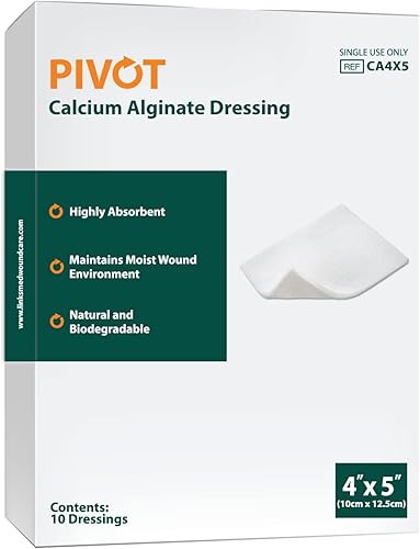 Pivot Apósito para heridas de alginato de calcio  Primeros Auxilios Naturales  Apósitos 4x5, Caja de 10