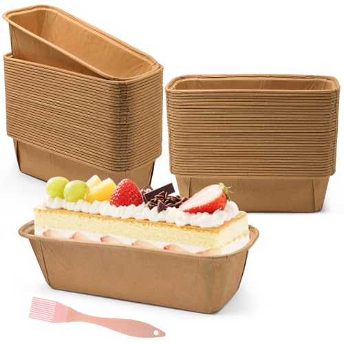 Furuising 60 Pièces Mini Moule en Papier, 15.5 X 5.4 X 5.3cm Rectangulaire Moules À Gâteaux en Papier avec Brosse Silicone pour la Cuisson de Gâteau, Cake, Petit...