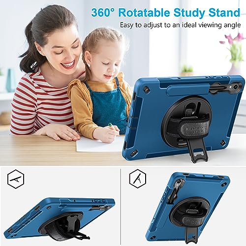Image of Case for Galaxy Tab S10 Lite &S10 FE S9 FE 10.9 inch /S9 11 Inch: TPU Cover for Samsung Tablet S10 FE / 2025 / S9 FE & S9 2023 5G with Screen Protector- Stand- Handle-Shoulder Strap-S-Pen Holder-Blue