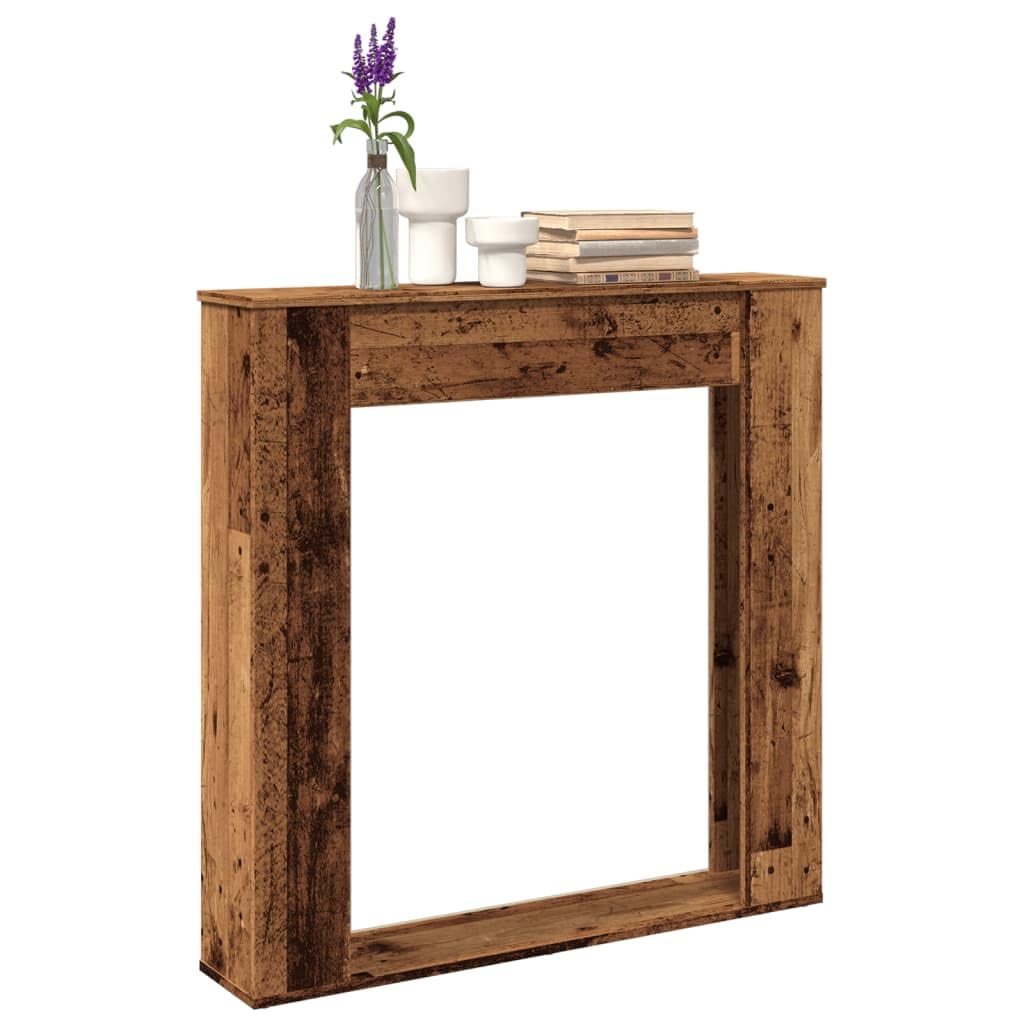 Repisa de chimenea con aspecto de madera envejecida, 100 x 20 x 100 cm, repisa para chimeneas eléctricas, función de almacenamiento con soporte de pared, accesorios de chimenea para salón y