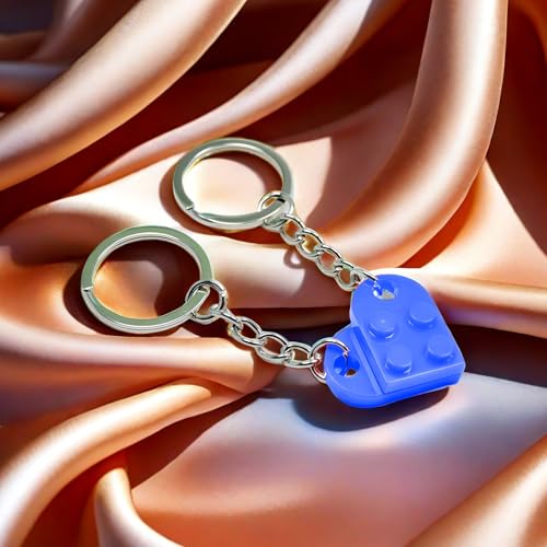 Image of Heart Keychains Matching Brick Keychain for Couples Keychain Heart Building Block Keychain for Boyfriend Girlfriend