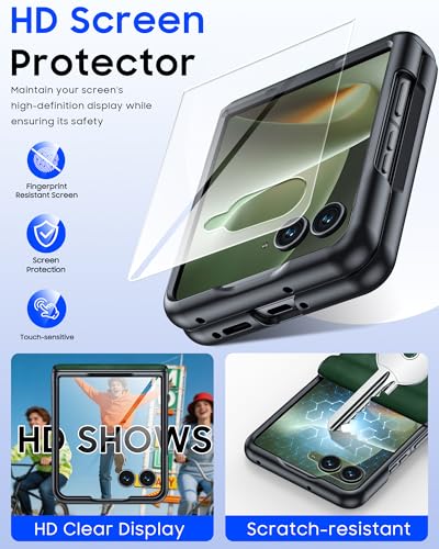 Image of for Motorola Razr+ Plus 2026 Case /Razr+ Plus 2025 Case with Hinge Protection & Built-in Outer Screen Protector, PU Leather Matte PC Shockproof Cover, Ultra Slim Case for Razr+ 2026 /2025-Green