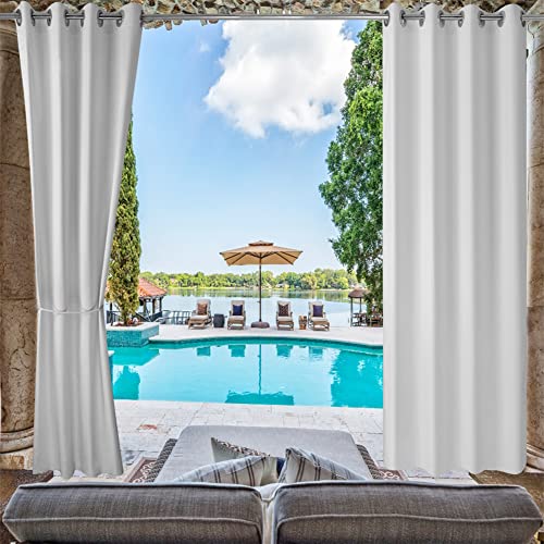 Unieco Cortinas Opacas Dormitorio, Cortinas Exteriores para Terraza Patio Jardín con Ojales, Cortinas Impermeables de Globo Resistentes al Moho para Pabellón Playa, 1 Unidad, 132x305cm, Gris Blanco Cover