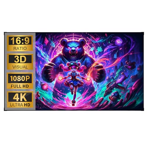 XOBRJQZ Fixed Frame Projector Screen, 16:9 Format 8K 4K Ultra HD 3D Wall Mounted Projector Screen, 178° Viewable Projector Screen for Indoor Movie Screen, Home Theater(92 inch)