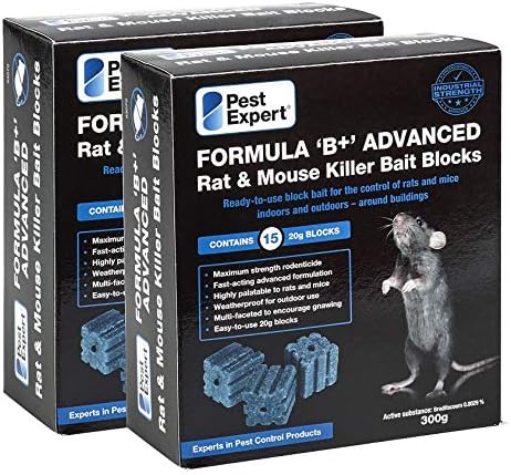 Pest Expert Formula B+ Advanced Rat Bait & Mouse Killer Poison Bait Blocks (600g) Max Strength Brodifacoum Single Feed 2 x 300g