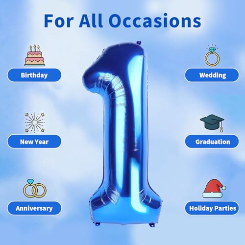 Image of Number Balloons Navy Blue Balloons - Giant Number 10 Balloon, 10 20 30 40 50 Numbers Balloon Birthday Decorations, Blue Party Supplies for Boy Men