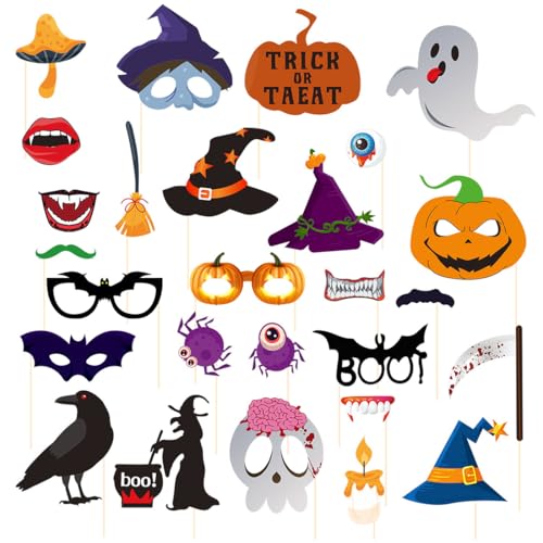AYV 27 peças Halloweenacessórios Photocall, Halloween Party Deko, Photo Booth Photocall Atrezzo, kit de Atrezzo para cabine de Halloween, decorações para festas de Halloween, Roxo