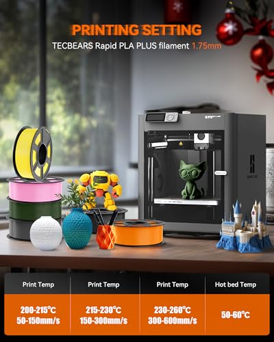 tecbears high speed pla plus filament 175mm high toughness 3d printer filament high flowable rapid pla for fast printing up to 600mms 4 pack 1kg spool blackwhitegreyolive green