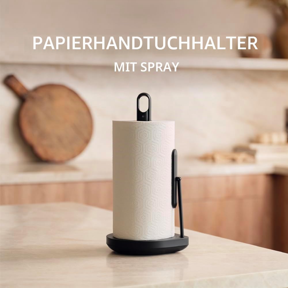 simplehuman Stehender Papierhandtuchhalter mit Sprühpumpe, schwarzer Edelstahl