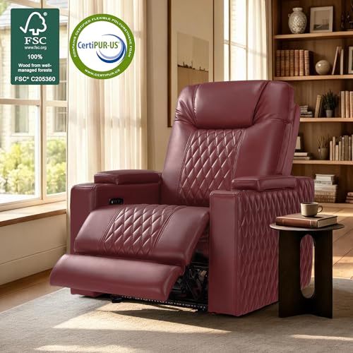 Image of MCombo Oversized Power Recliner Chair with Adjustable Headrest & LED Light for Adults, Zero Gravity Recliner with USB & Type C Ports, Cup Holders for Living Room & Home Theater, Faux Leather HTS401