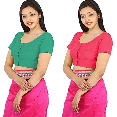 Image of Namita Women's Cotton Half Sleeve Blouse (U-COT-COM-2-LIGHTGREEN-BRINKPINK-40 Lightgreen-Brinkpink 40)