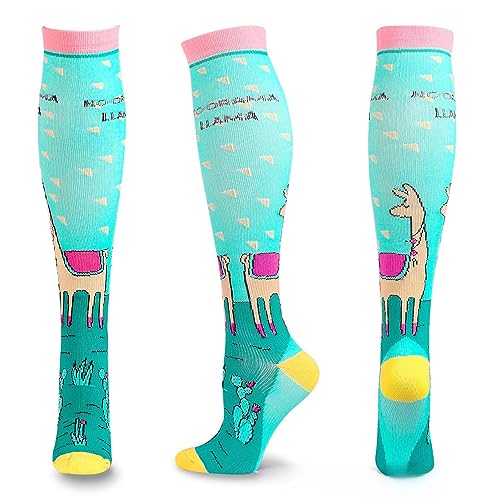 Animal Rainbow Athletic Socks Autumn and Winter overKnee Sports Socks Cartoon Compression Stockings (s/m,Giraffe compression stockings/Blue)