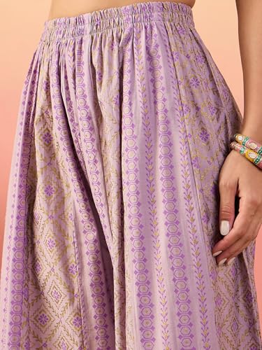 Image of Women's Pure Silk Printed Embroidery Kurta Palazzo & Dupatta Set