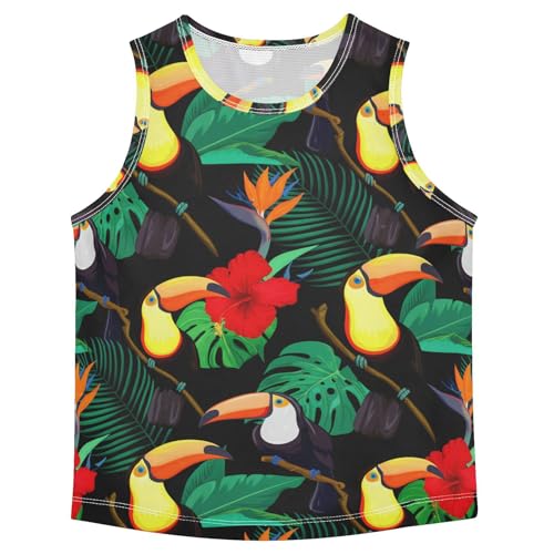 J JOYSAY Toucan Hibiscus Foliage Black Boys Tank Top Sleeveless Muscle Shirts Quick Dry Kids T-Shirts 3-15T