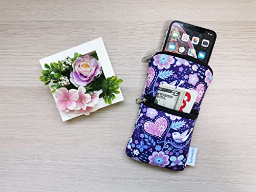 Image of Tainada Women Cell Phone Neoprene Shockproof Zipper Sleeve Case Bag Pouch w /Carabiner, Neck Lanyard, Belt Loop Holster for iPhone 17 /16 /15 Pro Max, 16 /15 Plus; Samsung S25+, S24, A56 (Purple Floral)