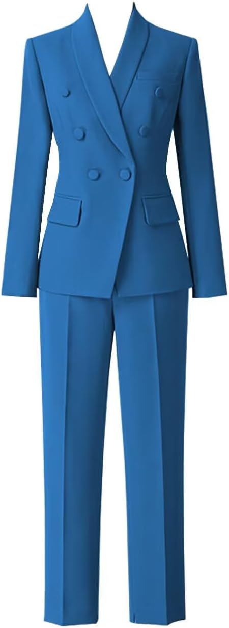 Women's 2 Pieces Pant Suit Set Long Sleeve Blazer Jacket Double Breasted Business Suit for Work
