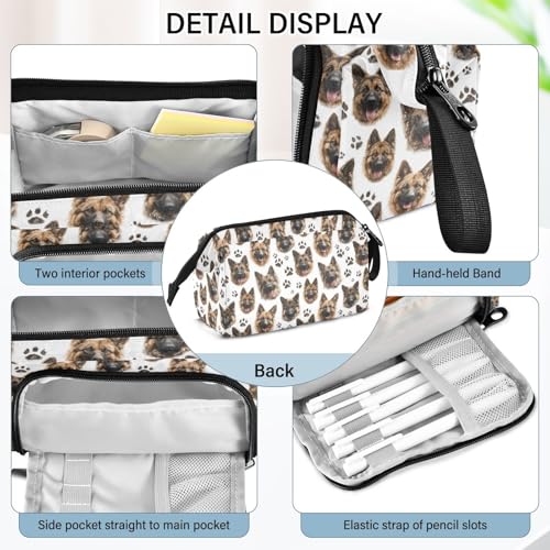 Image of Dog Paws German Shepherd Large Pencil Case with Side Zipper Access Full-Print Guji Nylon Stationery Bag for School Office Travel Use Fits Pens Scissors Notes & More
