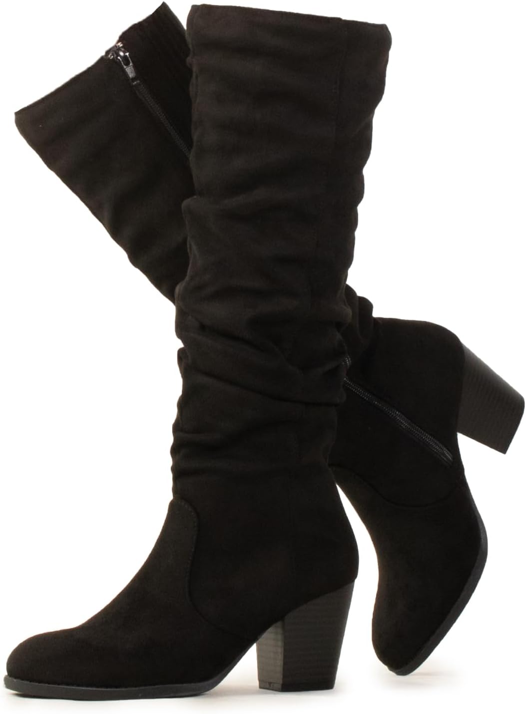 RF ROOM OF FASHION Women's Stacked Heel Slouchy Knee High Boots (Regular Fit)